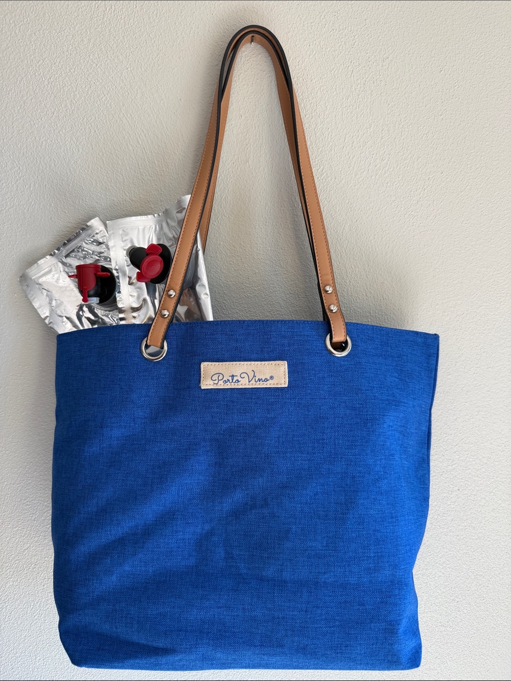 Royal Blue Tote with Tan Handles